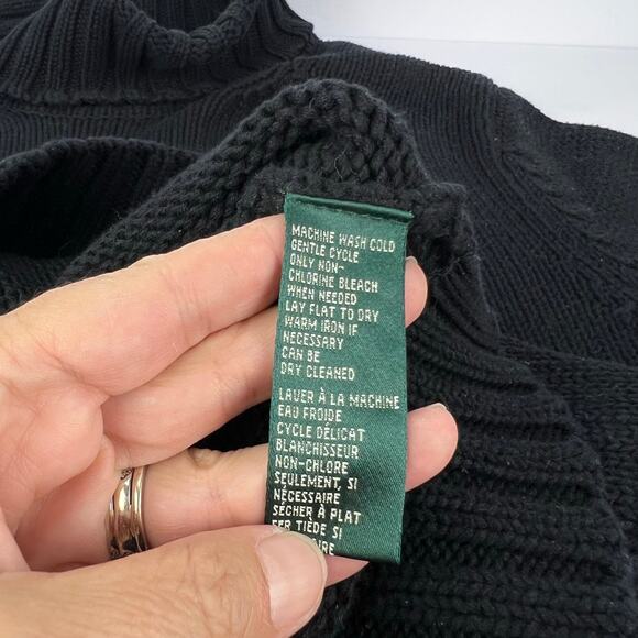 Lauren Ralph Lauren M Chunky Cotton Black Snowflake Turtleneck Knit Sweater - Picture 8 of 10